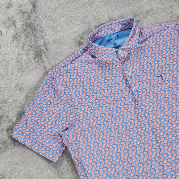 Johnnie-O Performance Polo Shirt Mens Medium Jayme Citrus Print Golf UPF 50 - Picture 6 of 14